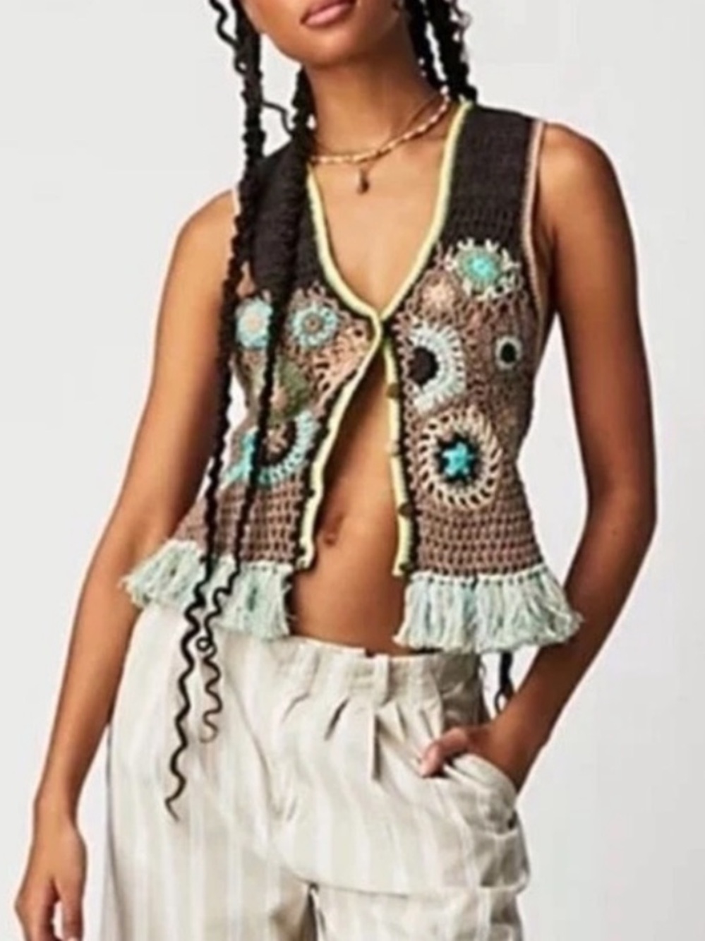 Free People Handcrafted Desert Rose Crochet Vest, NEW - Picture 14 of 14